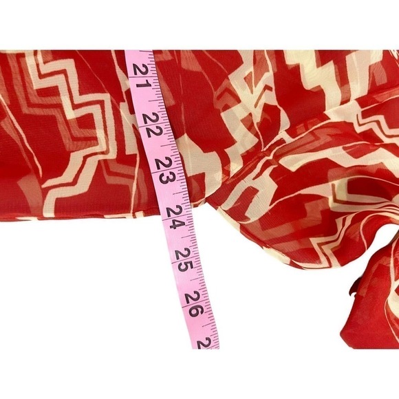 Carmen Marc Valvo Women Collared Sheer Swim Cover Up Long Sleeve Shirt Red Small - Picture 4 of 5